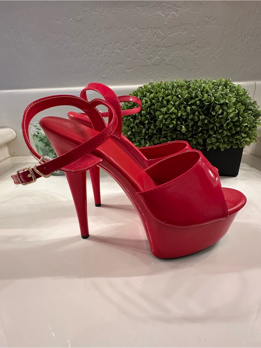 Red Patent Platform High Heel Sandals - Women